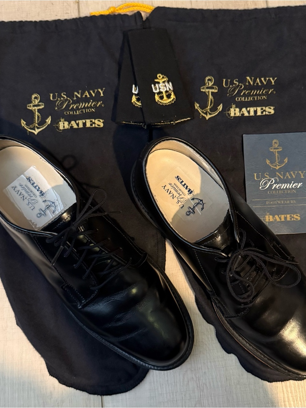 Bates Black U.S. Navy Premier Leather Lace-Up Oxfords
